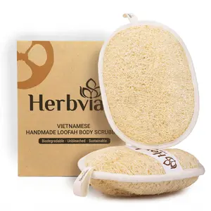 Herbvian Vietnamese Natural Loofah Body Scrubber Pads, 100% Plant-Based Shower Luffa Sponge, Bath Loofah for Women Men