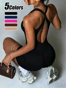 Women's Summer Backless Jumpsuit, Sporty Sleeveless Design, Ideal for Yoga, Fitness, Beach Parties, Versatile Outdoor Wear, Stretch Jumpsuit, Stretchy Jumpsuit, Sports Jumpsuit, Workout Fitness Jumpsuit