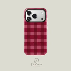 Classic Red and Pink Checkerboard Gingham Pattern Print Phone Case，Sturdy shockproof 2-in-1 protective case for iPhone 17 16 15 14 13 12 Pro Max, Samsung Galaxy S25 S24 S23 S22 Ultra series holiday gift simple and stylish protective case cover