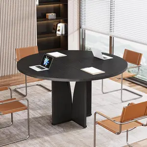 Tribesigns 39" Round Table For Office And Meetings, Ideal For Training, Seminars, Negotiations, Multi-Purpose Black Conference Table