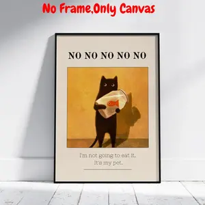 Cat Holding Fish Canvas Painting, Unframed Painting, Funny Cat Pattern Wall Art, Wall Decor for Home Living Room Bedroom Study Room, Ornaments