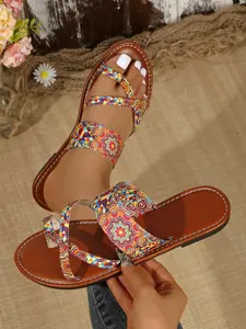 Summer Essential Ethnic Women's Flat Roman Sandals, Durable Anti-Slip Sole, Vibrant Mandala Patterns, Breathable & Versatile