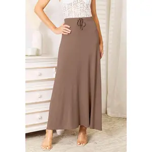 Double Take Full Size Soft Rayon Drawstring Waist Maxi Skirt Rayon