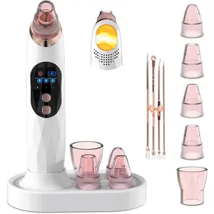 Blackhead Remover Pore Vacuum with Hot Compress- 2025 Upgraded Electric Face Cleaner Pore Extractor Pimple Extractor Acne White Heads Removal Tool with 5 Suction Head LCD Screen and Base springtok