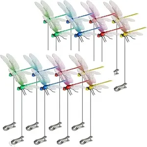3D Metal Fake Dragonfly Clip, 12 Counts Outdoor Garden Dragonfly Rod Clip, Anti Bird Fly Repellent Device, Natural Organic Art Ornament, Creative Home Yard Patio Indoor Outdoor Garden Decoration Accessories