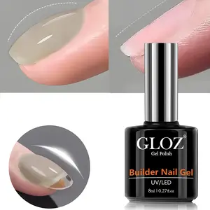 Gloz 8-in-1 Builder Gel Rubber Base Polish, Nail Strengthener for Thin & Weak Nails, UV/LED Soak Off Gel for Home Salon Nail Art