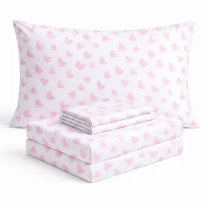 Pink Hearts Sheets Bedding Set - Super Soft Hearts Bed Sheets for Girls with Fitted Sheet, Flat Sheet & Pillowcase/s - Cute Pink Heart Bedding & Room Décor for Kids & Teens