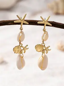 1 Pair Seaside Starfish Conch Shell Dangle Earring For Summer Vocation Beach Pool Party Jewelry