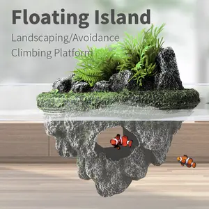 Aquarium Decor Floating Rock Ornament, Realistic Eco-Friendly Fish Tank Decoration, Hideaway Cave Island for Aquariums & Turtle Tanks