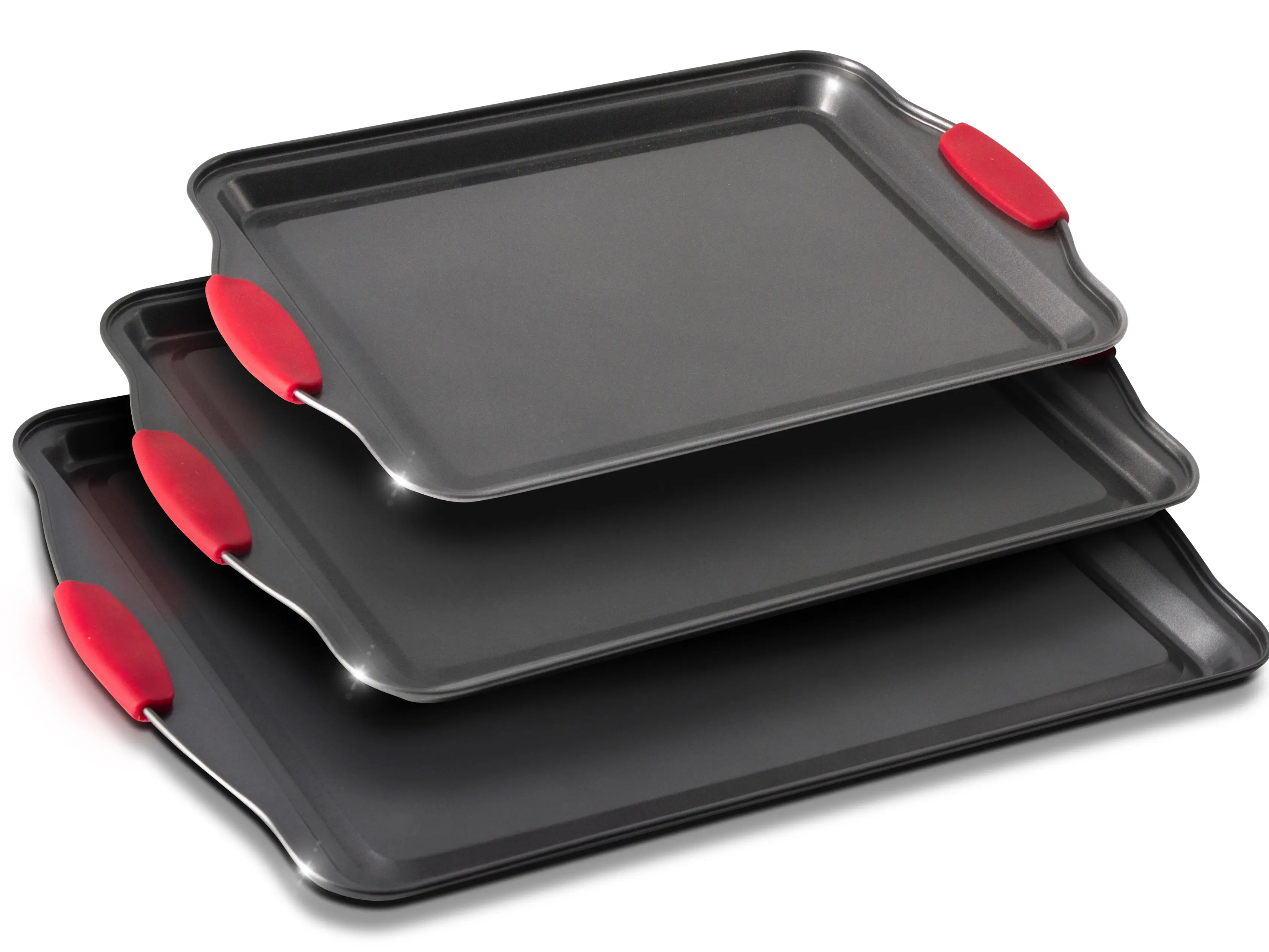 Eternal Living 3 Piece Nonstick Baking Sheet Set with Silicone Handles - 3 Sizes for Easy Baking and Cooking - Kitchenware and Bakeware