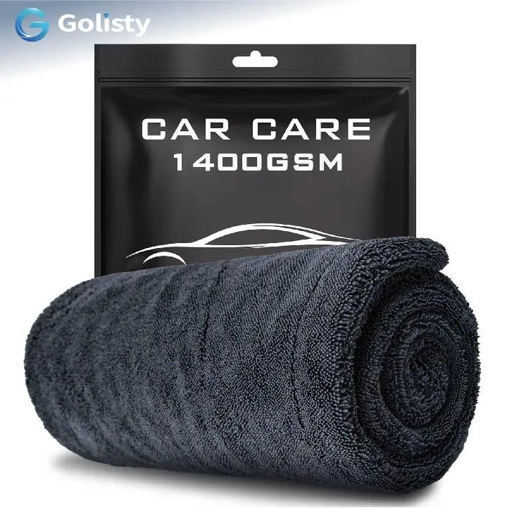 1400GSM Microfiber Car Drying Towels, Twisted Loop Absorbent Auto Towel, Double Sided Thick Microfiber Towel for Car Washing, Lint Free No Water Spots, Tagless Design Car Cleaning Cloth