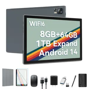 Newest Android 14 Tablet WIFI6 Large Storage 8GB RAM (4+4 Virtual) + 64GB ROM+512GB Expandable, Octa-Core 2 in 1 Tablet with Keyboard, 7000 mAh Battery Tablet 10.1 Inch Screen, Bluetooth/Case/Mouse