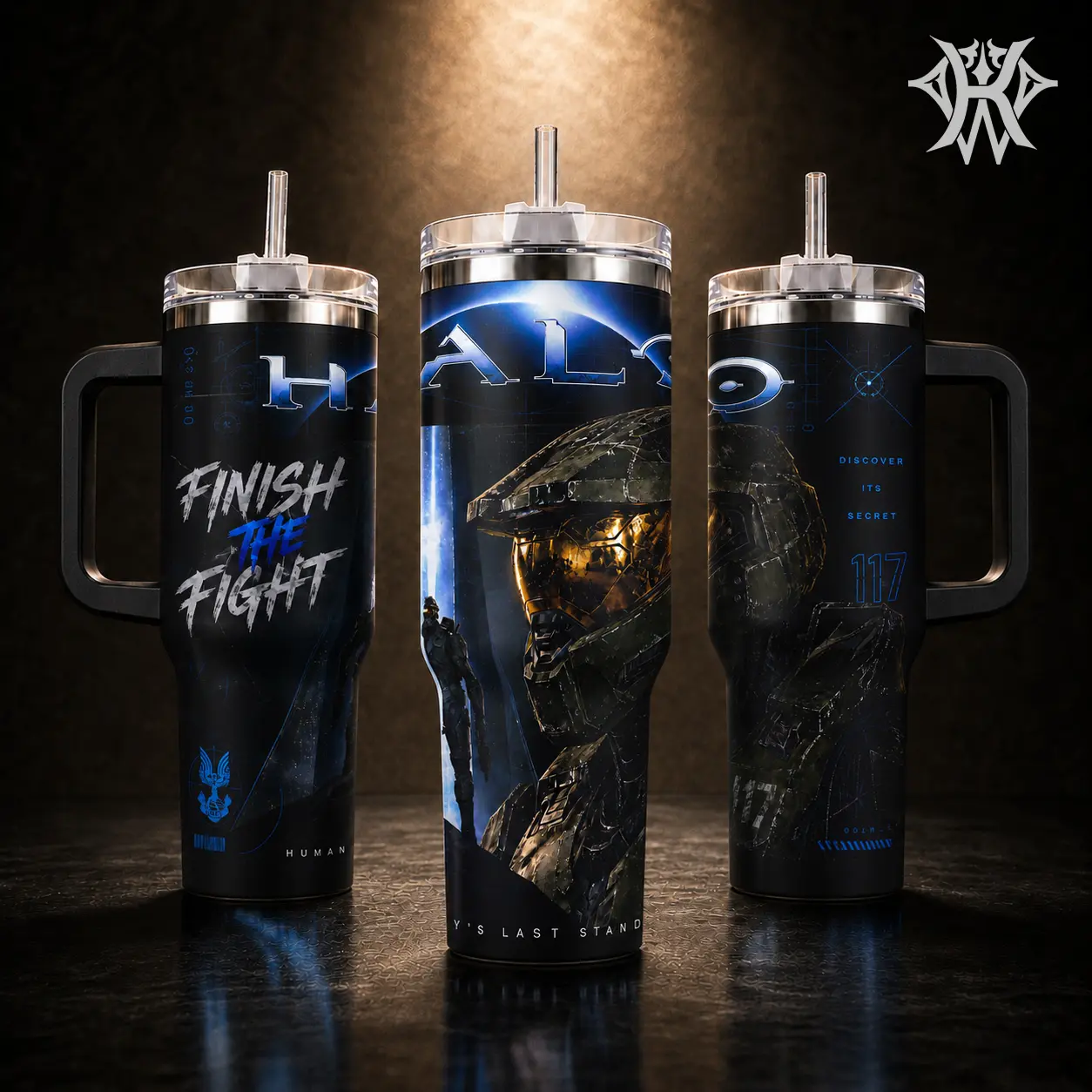 Halo Master Chief 117 Finish the Fight 40oz Tumbler with Handle 20oz Skinny Insulated Stainless Steel Travel Mug, Gaming Merch Gift for Him Men Boyfriend, Leak-Proof Water Bottle Coffee Cup Straw