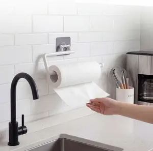 Renter Friendly No Drill Paper Towel Holder - Under Cabinet Space Saver for Kitchen & Bathroom, Adhesive paper towel rack, Wall mount paper towel holder
