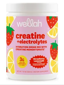 Wellah Creatine + Electrolytes Powder (Strawberry Lemonade) 30 Servings - Hydration Drink Mix with 3g of Creatine Monohydrate