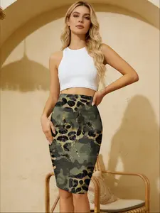 women's bodycon skirt Camouflage Leopard Print Pattern Design 3D full-frame printing tight-fitting fashionable and comfortable casual and versatile four seasons Fitted Stretch Pattern Daily Women's Wear