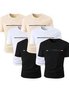 men's basic regular fit striped & letter print crew neck tee, stylish streetwear round neck short sleeve t-shirt for men, casual comfy knitting top for summer, mens clothing, graphic tees, menswear, casual fashion breathable tshirt
