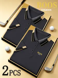 Men's Fitted Polo Shirt, Geometric Pattern, Casual Style, Breathable and Comfortable, Four Seasons Wear, High-Quality Boss Print