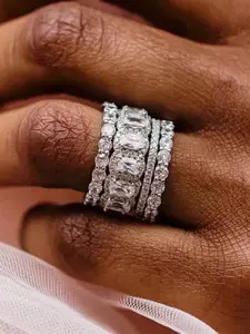 4 Pcs/Set Fashion Cubic Zirconia CZ Ring For Women For Wedding Engagement Anniversary Party Jewelry Valentine's Day Gift Stackable Rings