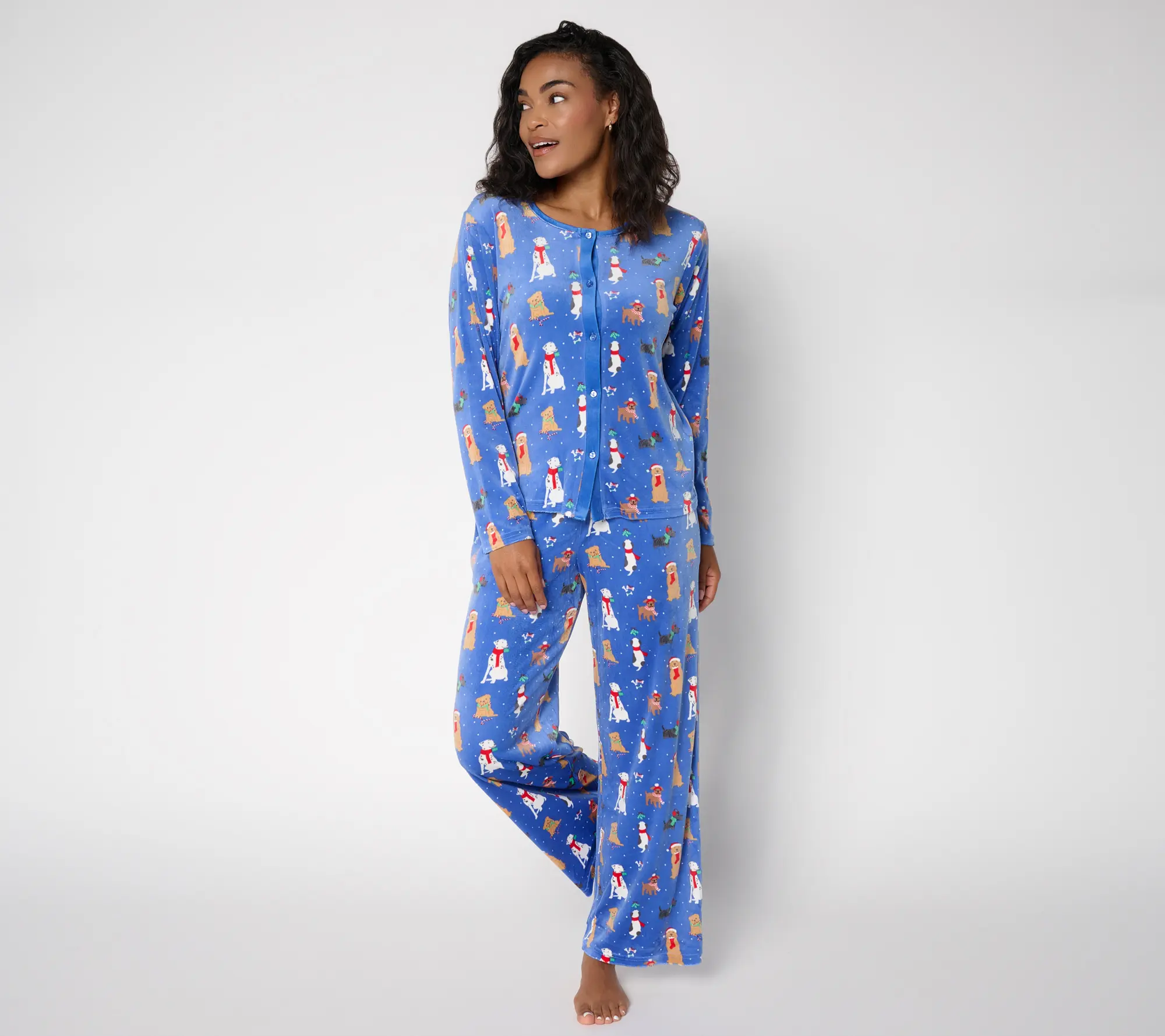 MUK LUKS Silky Velour Button Through Top with Pant PJ Set