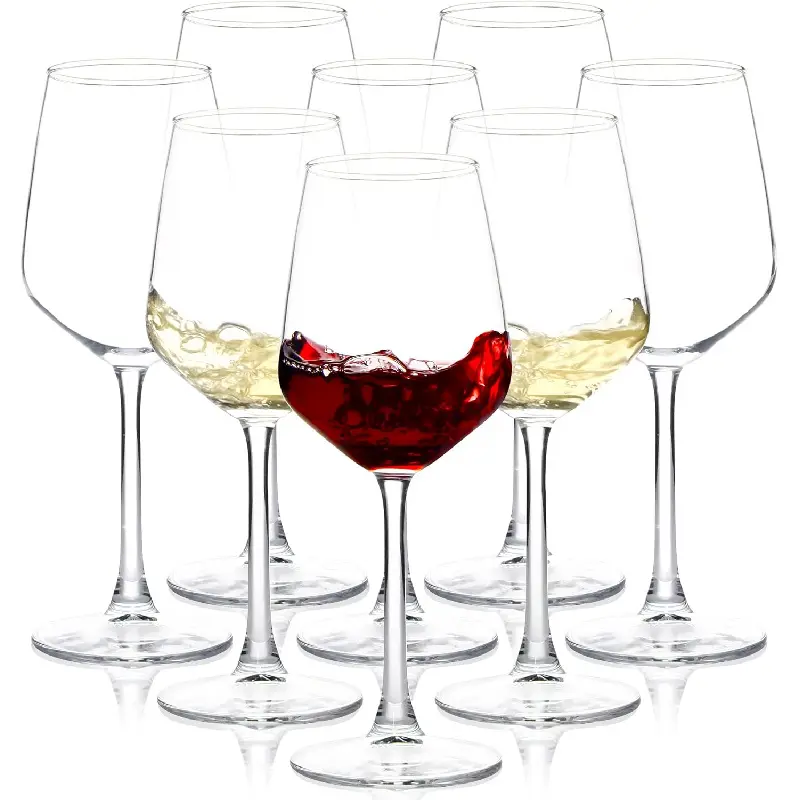 Wine Glasses Set of 8, 12oz Clear Red/White, Long Stem Wine Glasses for Party, Wedding and Home