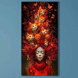 5D DIY Full Drill Round Diamond Painting - Diamond Art Kit Orange Cat Mosaic, Canvas - DIY Decorative Painting, Home Wall Decor, Suitable for Halloween and Christmas, Birthday and Anniversary Gifts