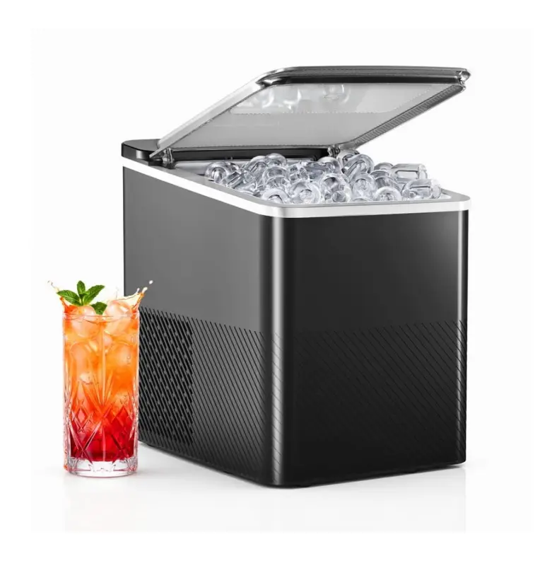 Countertop Ice Maker, Portable Black 2-Size Bullet Ice Machine with 26.5 Lbs/24H Production & Self-Cleaning Function