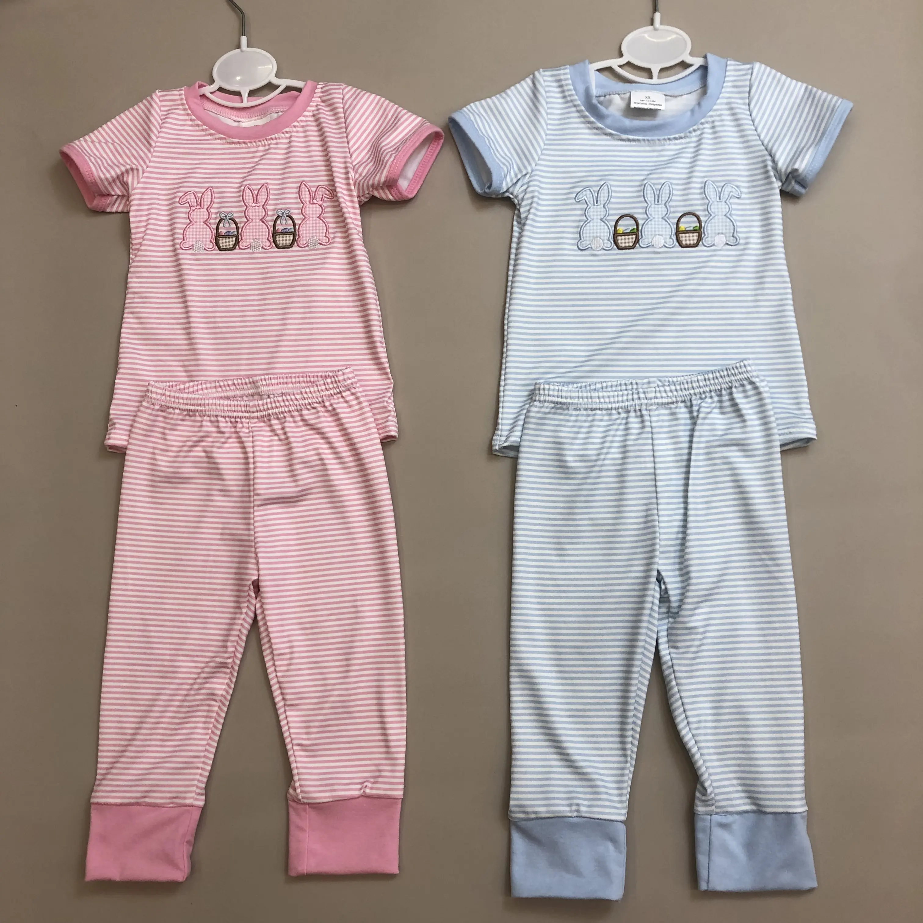 Kids Boy Easter Pajamas Set Bunny Embroidrey Spring Clothing Set