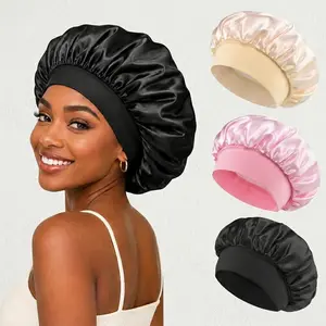 Silk Satin Bonnet Set - Breathable Sleep Hair Wrap Night Cap with Soft Elastic Band, Premium Protection for Natural Curly Hair