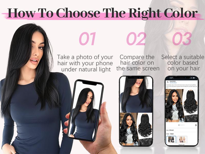 [KooKaStyle] Clip-In Hair Extensions for Women, 4PCS Soft Wavy Synthetic Hairpieces for Instant Volume & Length, Natural-Looking Seamless Blend, 20 Inch Black