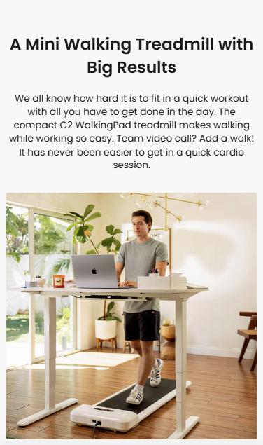 Walking Pad C2 Foldable Under Desk Treadmill For Home&Office, Lightweight, 12Month Warranty