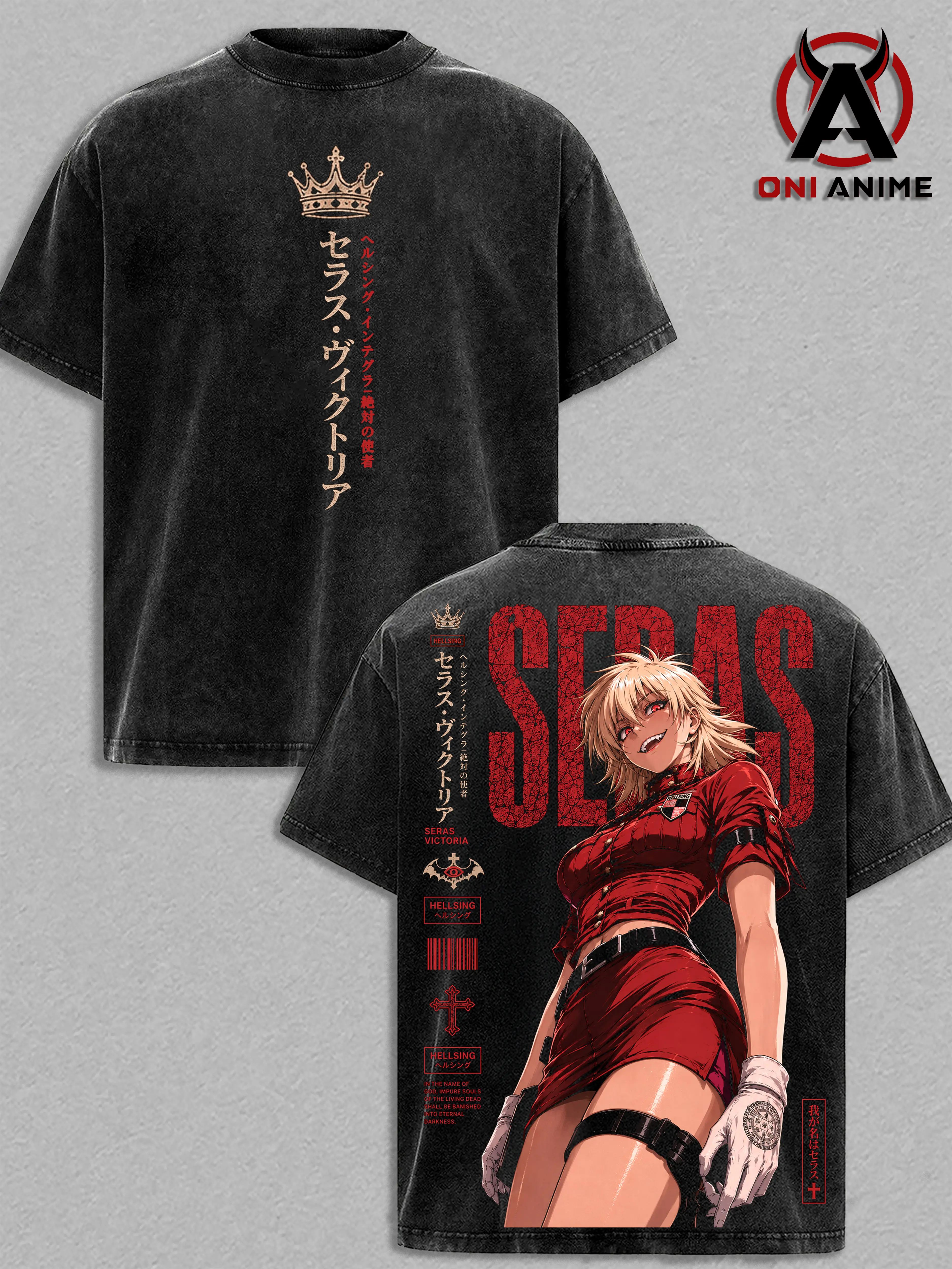 Seras Victoria Hellsing Vintage Washed T-Shirt - Hellsing Graphic Tee Oversized Streetwear Top Cotton Tshirt Classic Menswear Clothes Apparel Gift for Hellsing Fans Men & Women
