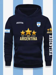 Men's Argentina Flag Hoodie, Patriotic Football Design, Loose Fit Casual Pullover, Suitable for Sports & Outdoor Activities