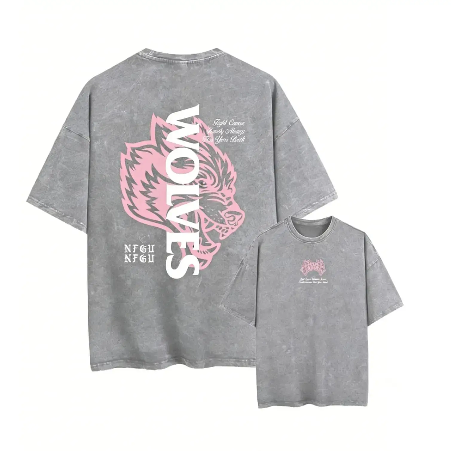 Men's Vintage Washed Cotton Wolf Print Loose-Fit Crewneck Short-Sleeve T-Shirt - Menswear Top, Ideal for Gym Workouts, Streetwear Casual Wear