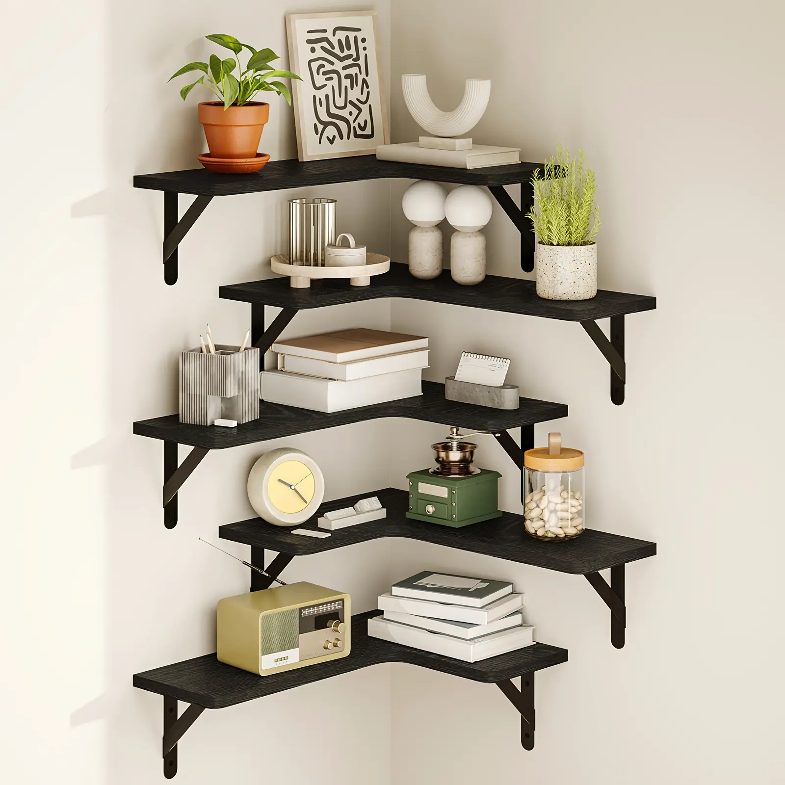 5/6pcs Corner Shelves, Corner Floating Shelves, Muti Colours, Wall Mounted Corner Shelf, Rustic Wall Shelves For Room Decor, Wall Dresser, Bathroom Storages, Kitchen, Bedroom Or Living Room, Heavy Duty Shelves, For Halloween And Christmas