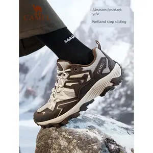 Camel Waterproof Plaid Hiking Shoes - Durable Design for Outdoor Activities