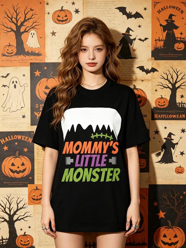 Women's Casual Fitted Halloween Cotton Graphic Top - Comfortable Fabric Printed T-Shirt