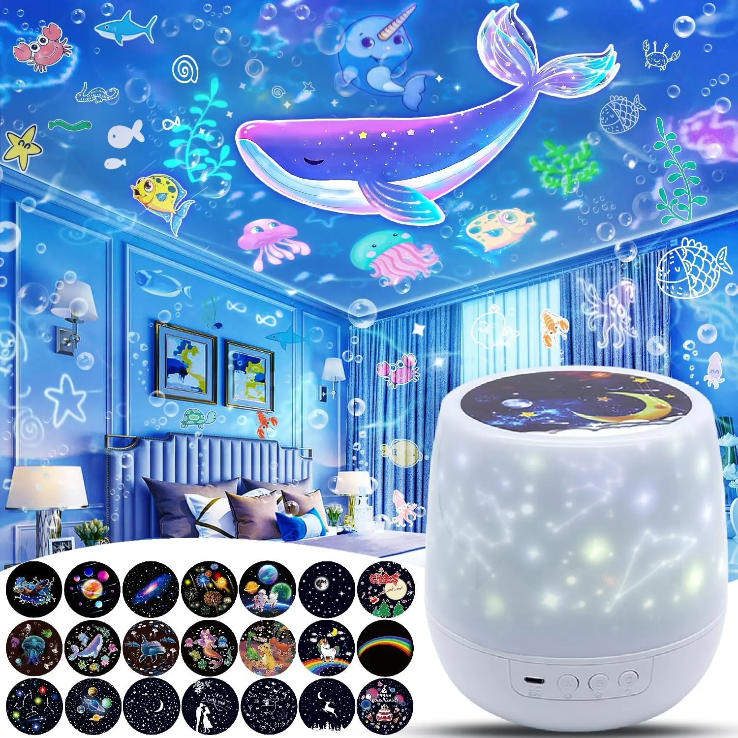 21 Sets of Films,  Night Light Projector,  Galaxy Projector with 360 Rotating for   Girls, Birthday, Christmas, , Room Decor