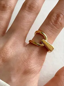Fashion Geometric Asymmetrical Open Ring for Women, Simple Elegant Daily Commute Versatile Personality Ring, Stylish Jewelry Accessory Geometric Rings, Metal Rings