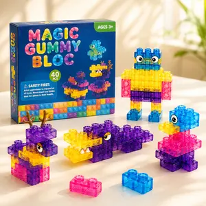 Soft Jelly Building Blocks for Kids, 40PCS Squishy Stacking Blocks Kids Can Squeeze, Stretch & Squish, Ouch-Free Sensory Construction Toy for Toddlers Preschool Ages 3+