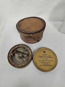 My Dear Happy Anniversary Engraved Brass Compass/Sun Dial