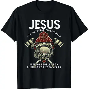 Jesus Firefighter Fire Department Fireman Firetruck Rescue T-Shirt