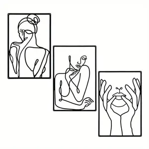 3pcs, Eye - catching Abstract Metal Wall Hangings featuring Line Drawings - Perfect for Kitchen, Bathroom, Living Room Decor. Wall Sculptures.