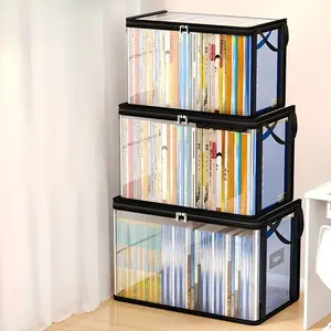 2 Large Transparent Plastic Storage Boxes with Hinged Lid, Durable High Capacity, Ideal for Home, Camping, Travel, Attic, Moving