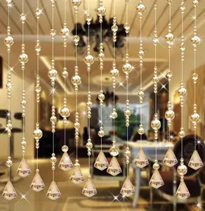 Crystal Beaded Curtain – 20-Strand Hanging Door String Curtain for Room Divider, Wedding Backdrop, Bedroom, Living Room, Restaurant & Coffee Shop Décor, Champagne Color