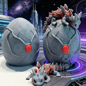 3D Printed Cool Mechanical Dragon + Egg Model Plastic Figurine, Desktop Decoration Sculpture, Cute Holiday Gift, No Precious Metal Plating