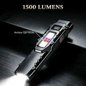 Ultra-Bright EDC Tactical Flashlight - UV, Red Light and White Light LED Modes, Digital Display USB Rechargeable, Ultra-Thin Flat Design Portable Flashlight for Camping, Emergencies, Men/Father's Day Gifts (Valentine's Day/Father's Day) - With Gift Box