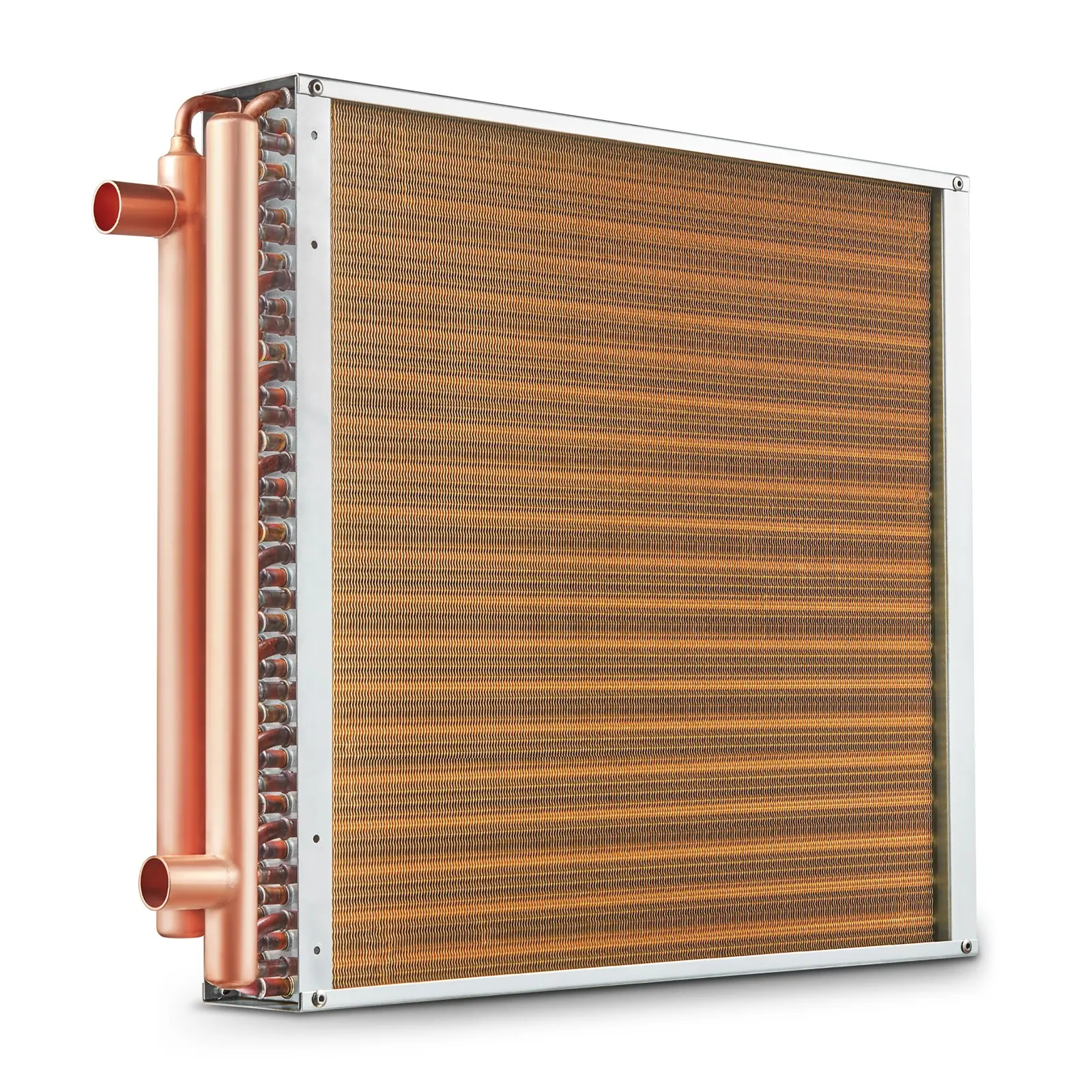 VEVOR Water to Air Heat Exchanger (3 Different Sizes Available, 20x20 in Option) - 3-Row 3/8" Copper Threaded Ports, 242 Aluminum Fins, 316L Stainless Steel, -40-180°C, Condensation-Resistant, for Outdoor Wood Furnaces & Residential Heating/Cooling