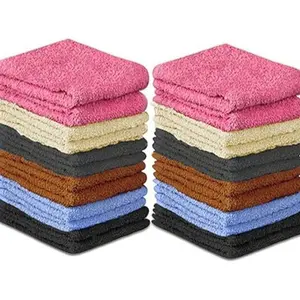 100% Pure Cotton - Towel Set - 24 Pieces, Flannel Face Towels, Lightweight and High-Quality, Strong Absorbency, Soft Touch Finger Towels (12x12 Size, 24 Pieces) Multi-Color Gift Bath Towels