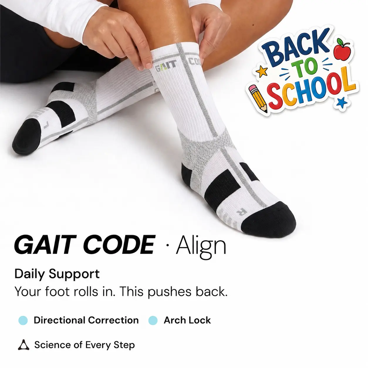 GaitCode Compression Socks Arch Support Cushioned Fit, High Support & Pronation Control Athletic Sports Socks for Running, Training, All-Day Standing & Active Lifestyles, All-Season Comfort for Men & Women